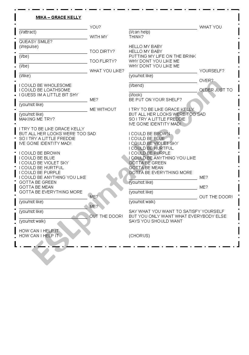 Mika - grace kelly worksheet