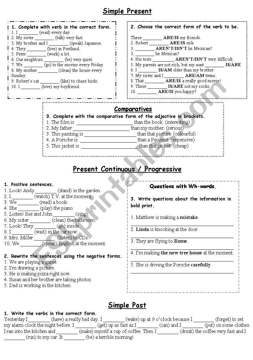 Tenses review activities worksheet