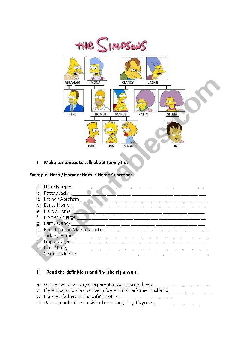 The Sympsons family tree worksheet
