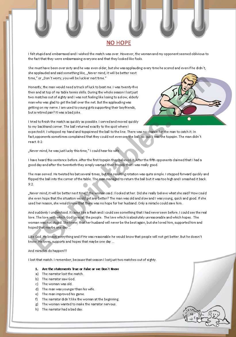 NO HOPE - advent story worksheet