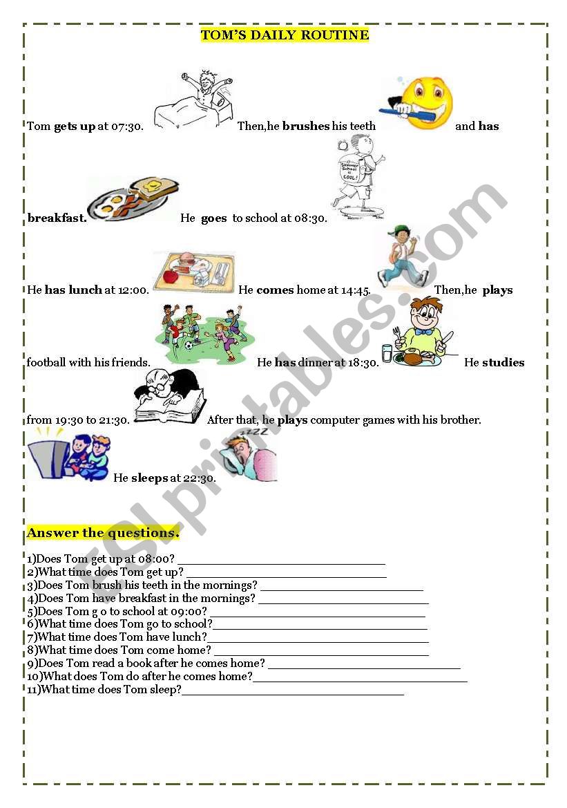 TomÂ´s Daily Routine worksheet