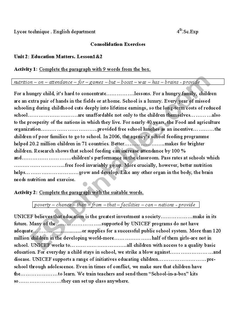 consolidation exercises worksheet