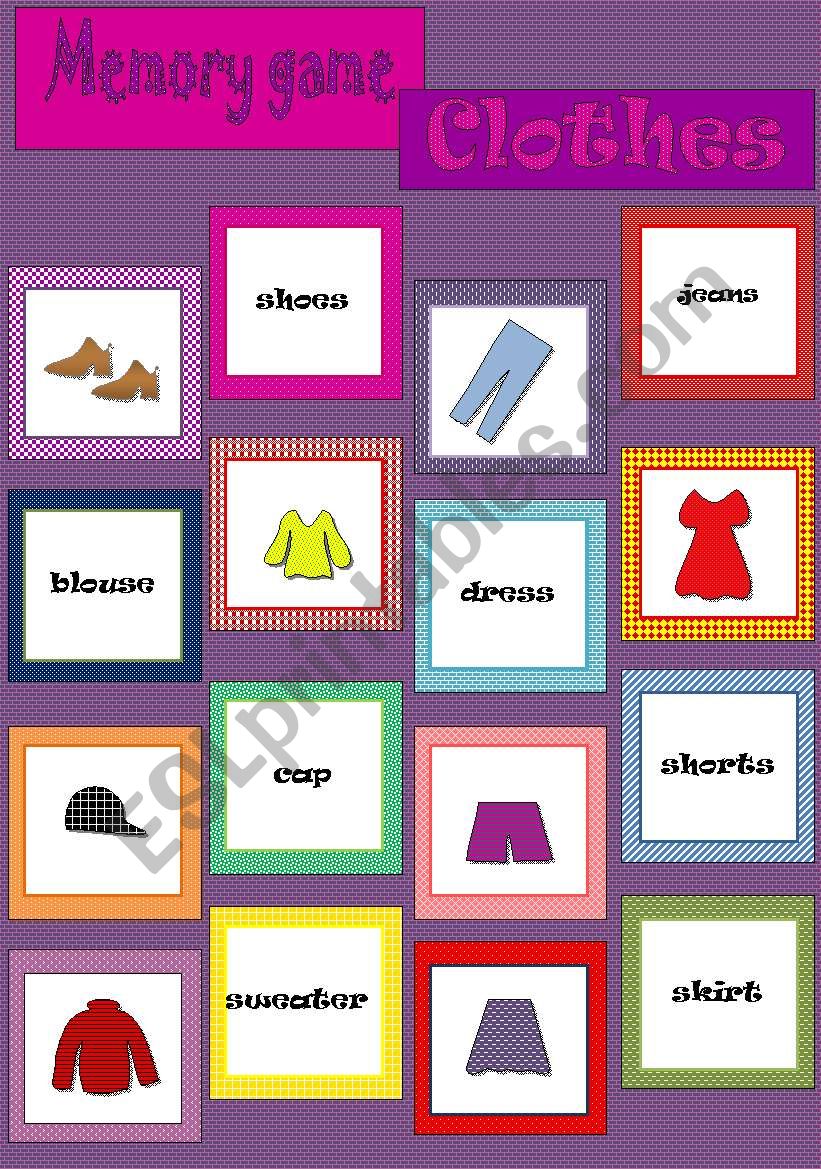Memory game - Clothes worksheet