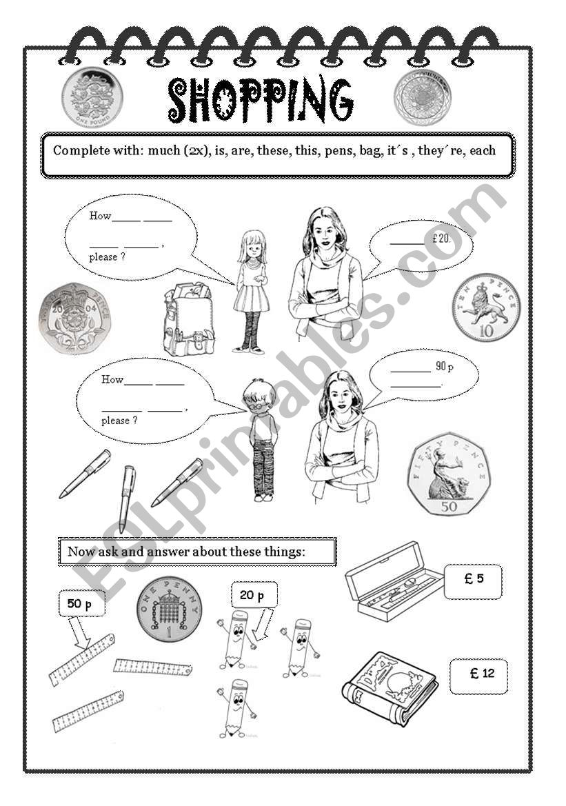 Shopping worksheet