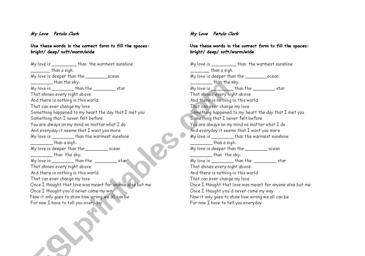 petula clark my love worksheet