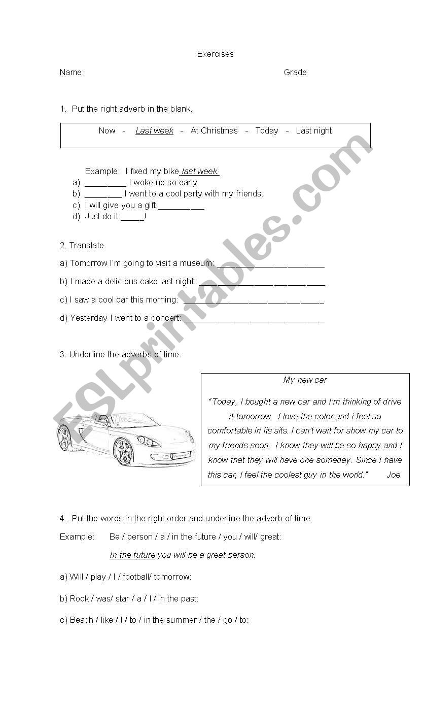 Adverbs of time exercises worksheet