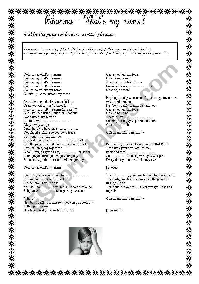 Rihanna whats my name  worksheet