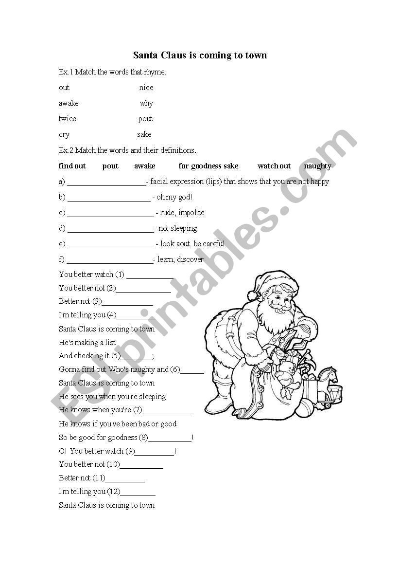 santa claus is coming to town worksheet