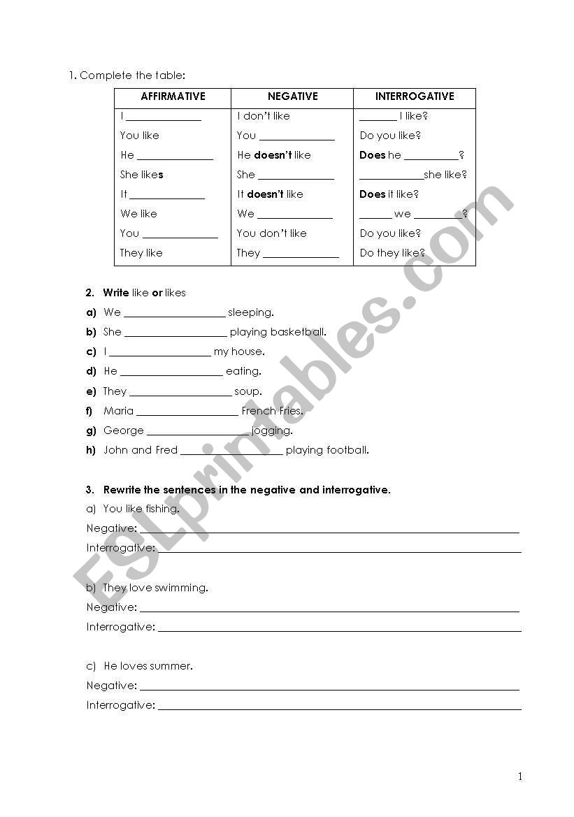 Expressing preferences worksheet