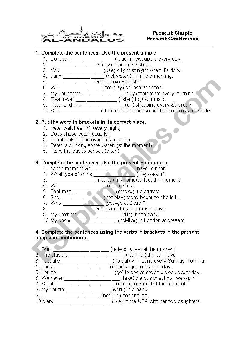 Present simple and present continuous + Frequency adverbs and answer key