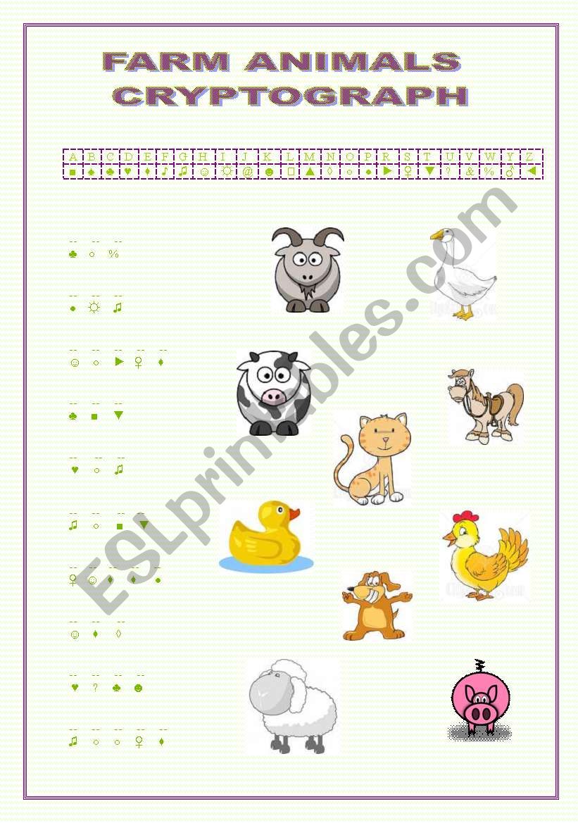 farm animals cryptograph worksheet