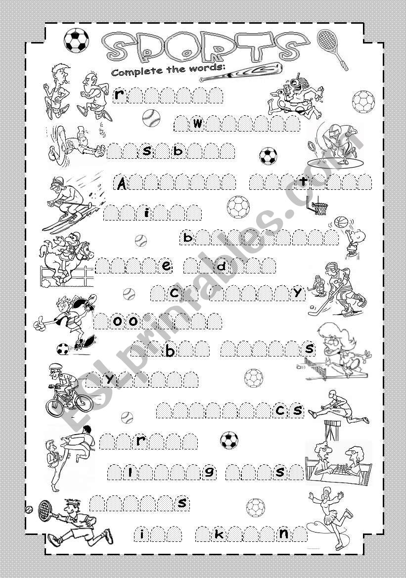 Sports - fill-in worksheet