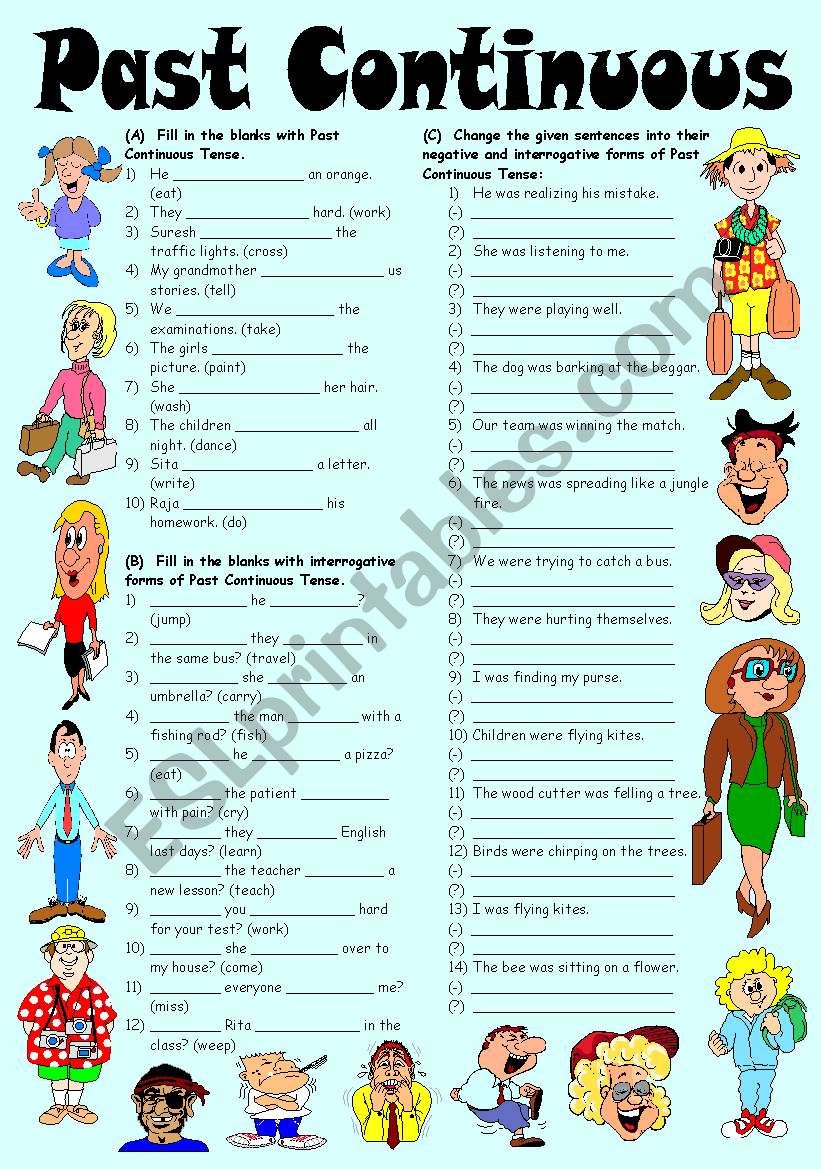 Exercises on Past Continuous Tense â€“ Positive, Negative & Interrogative Forms (Editable with Key)