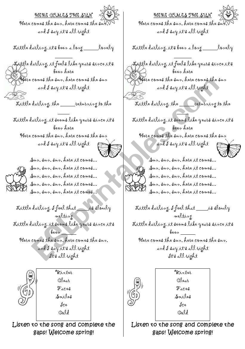 HER COMES THE SUN- SONG worksheet