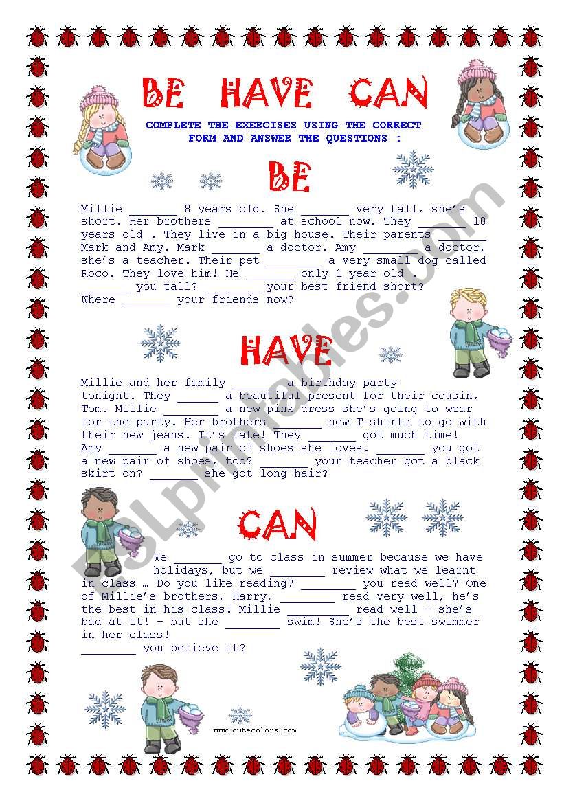 Be Have Can - practice worksheet