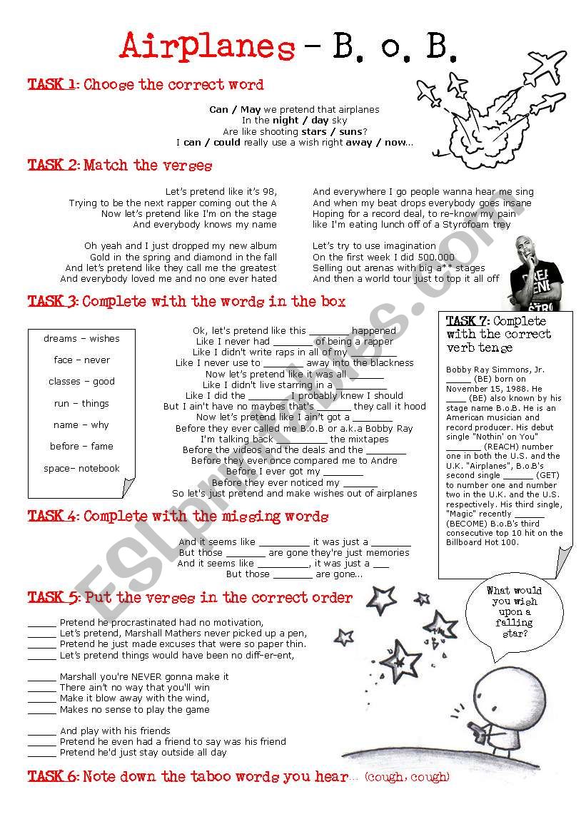 Song: Airplanes - B.o.B. worksheet