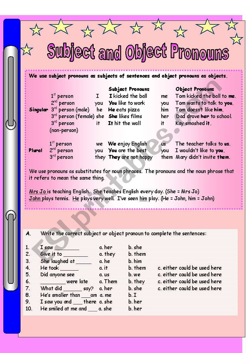 Subject and Object Pronouns worksheet