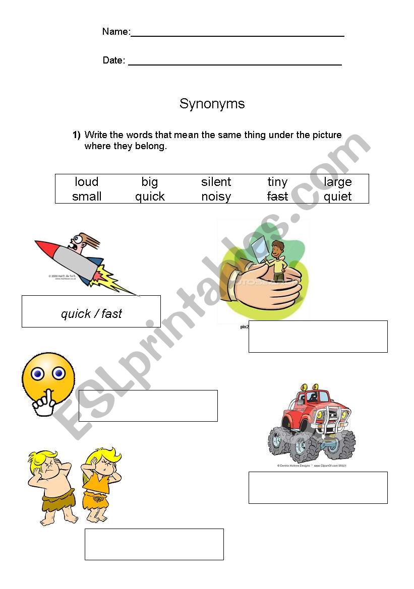 synonyms worksheet