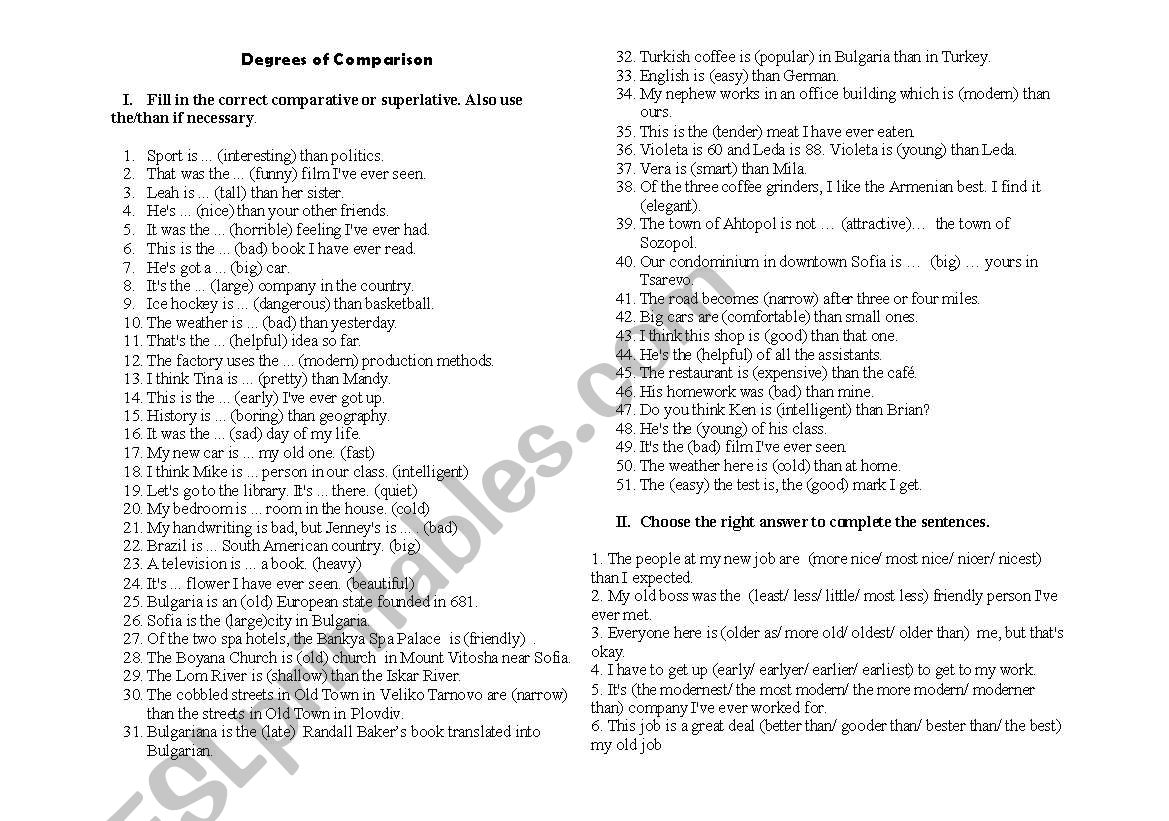 Degrees of Comparison (+ Answer Key)