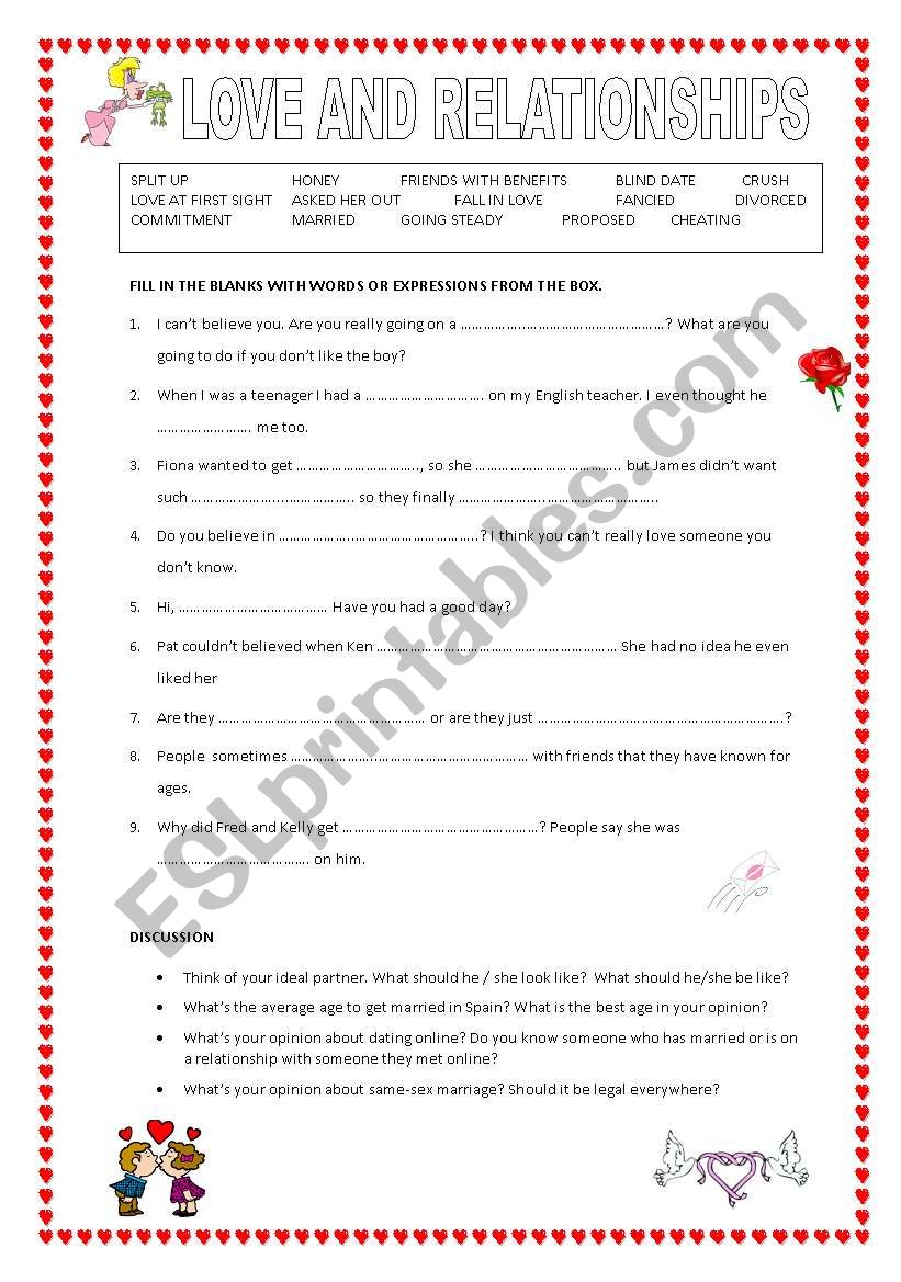 LOVE AND RELATIONSHIPS worksheet