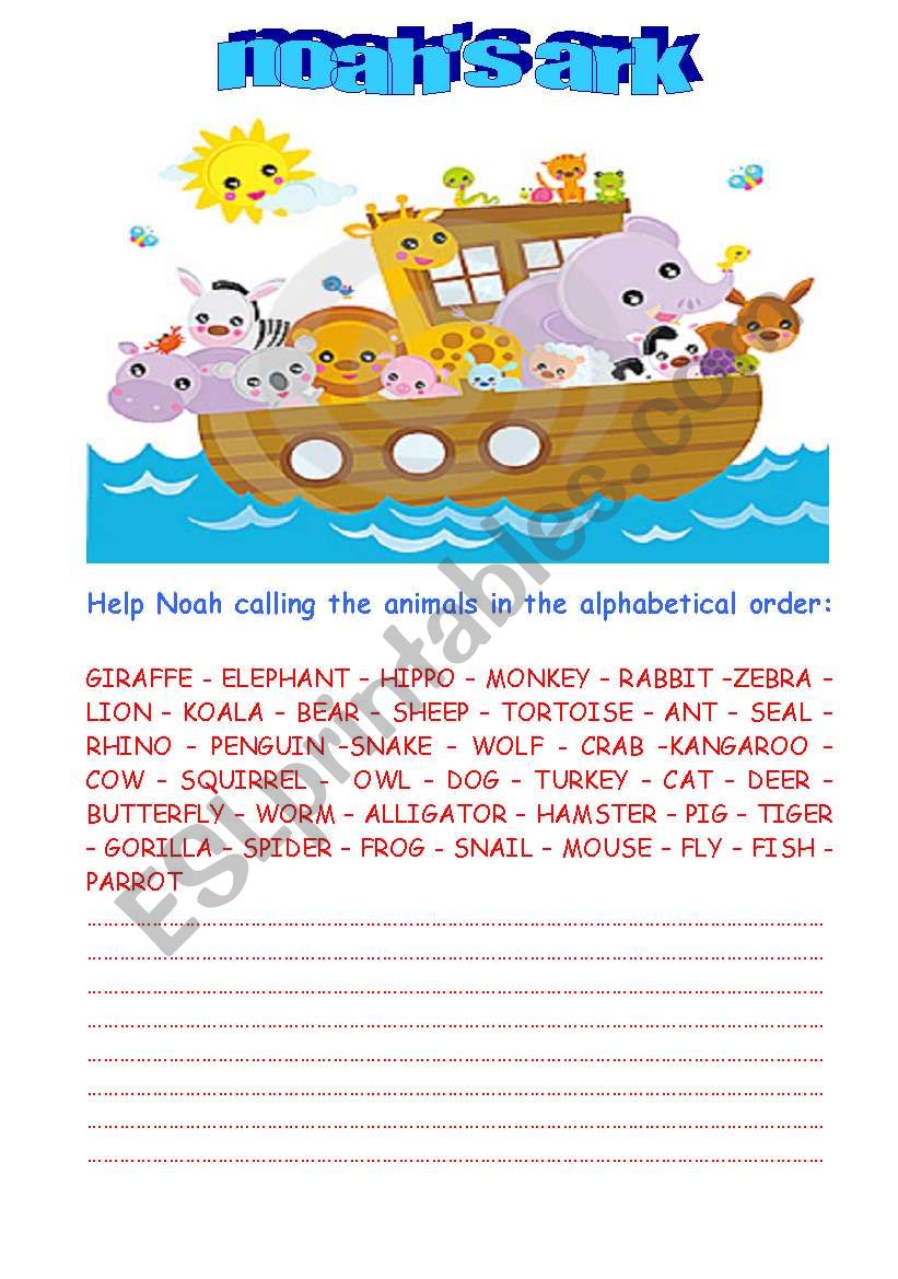 NOAHS ARK worksheet