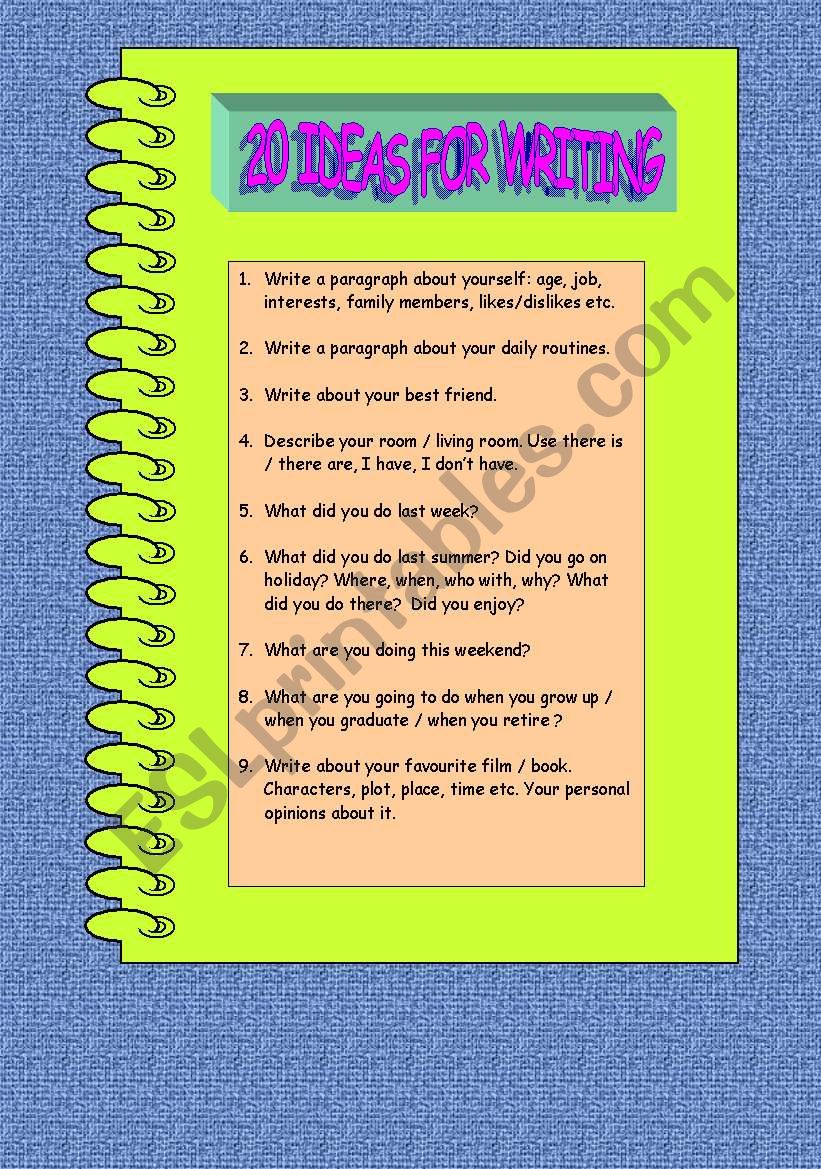 20 ideas for writing -1 worksheet