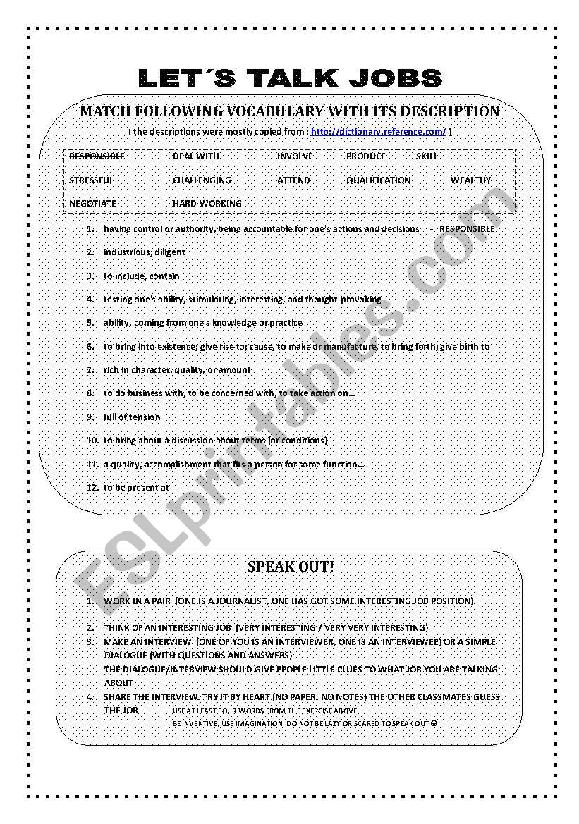 LETS TALK JOBS worksheet