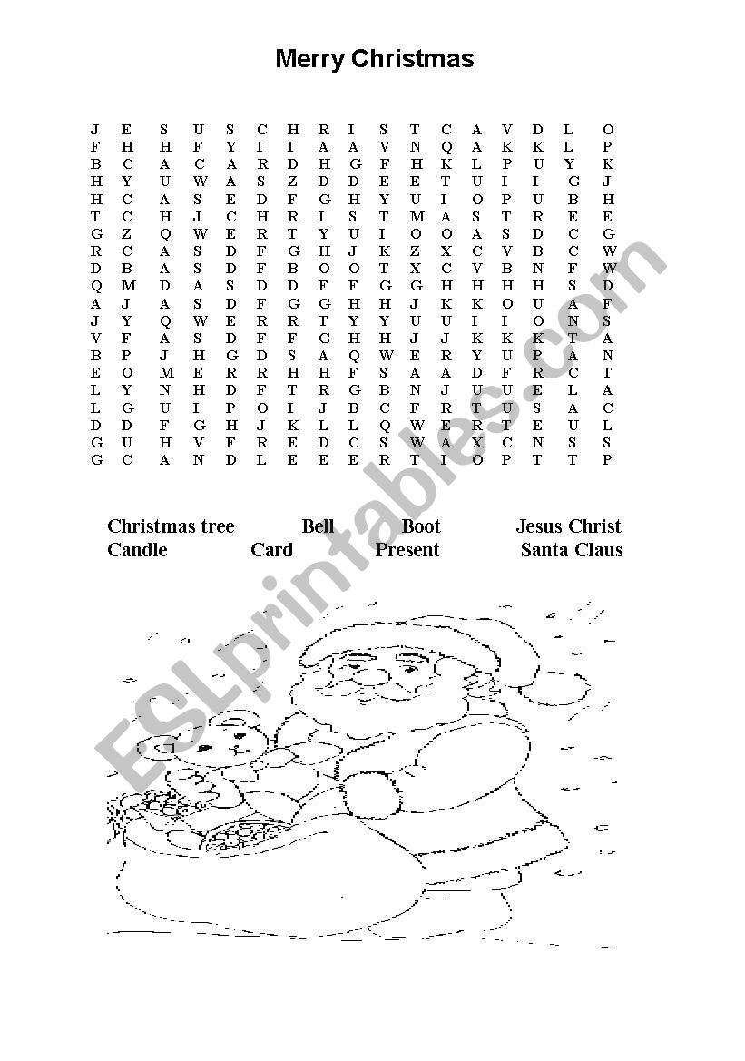 Christmas crossword worksheet