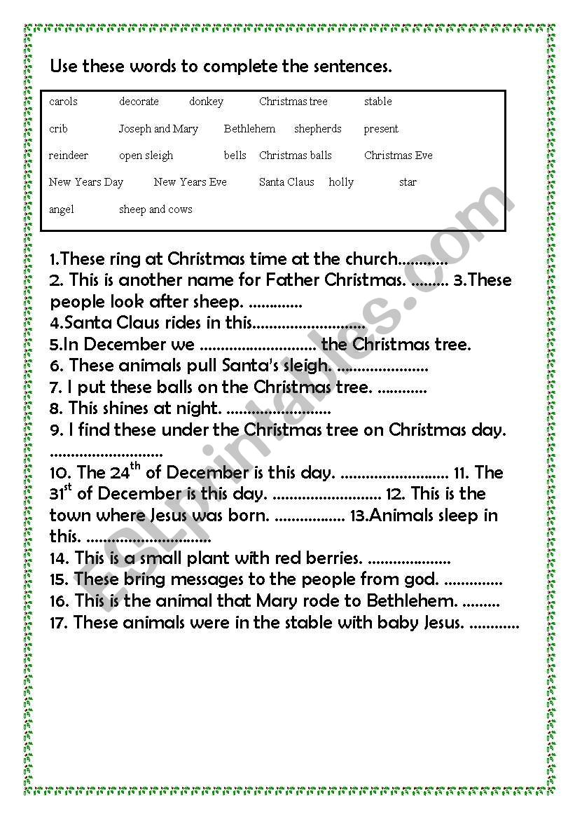 Christmas vocabulary  worksheet