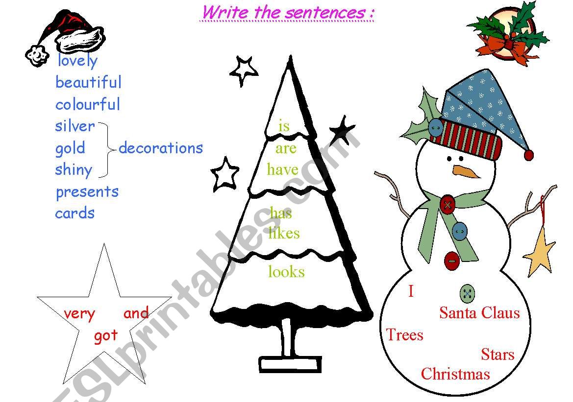 christmas sentences worksheet