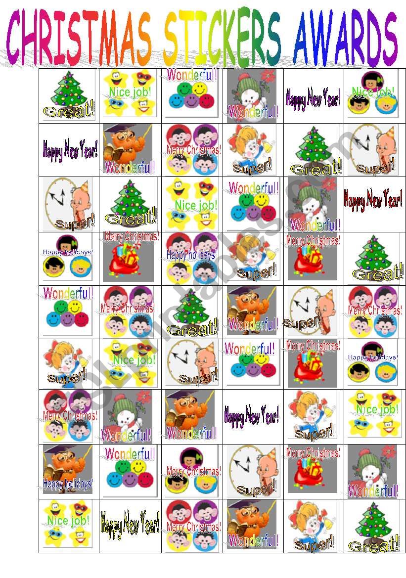 CHRISTMAS STICKERS AWARDS worksheet