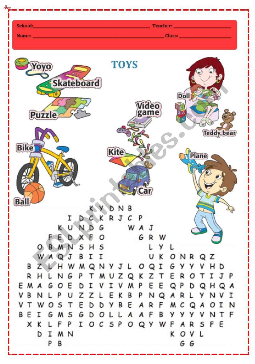 Toys Vocabulary Wordsearch worksheet