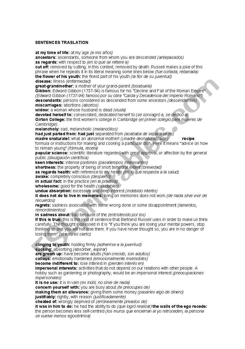 THE MEANING OF SOME SENTENCES worksheet