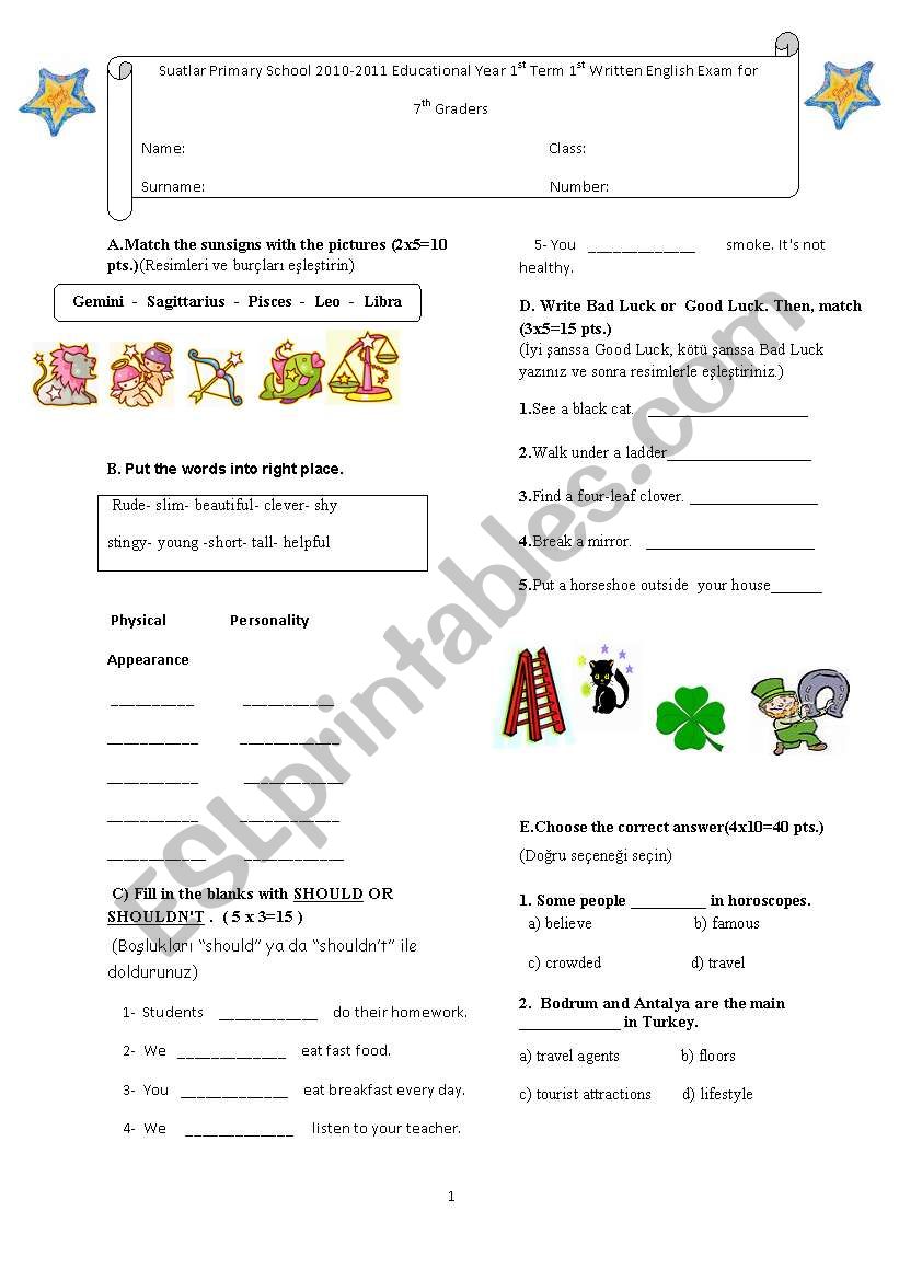 a colourful test !!! worksheet