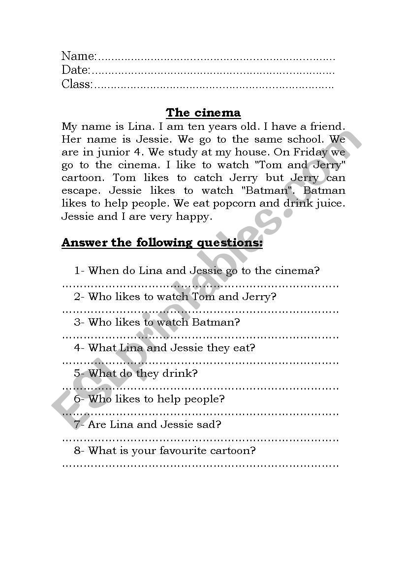 The Cinema worksheet