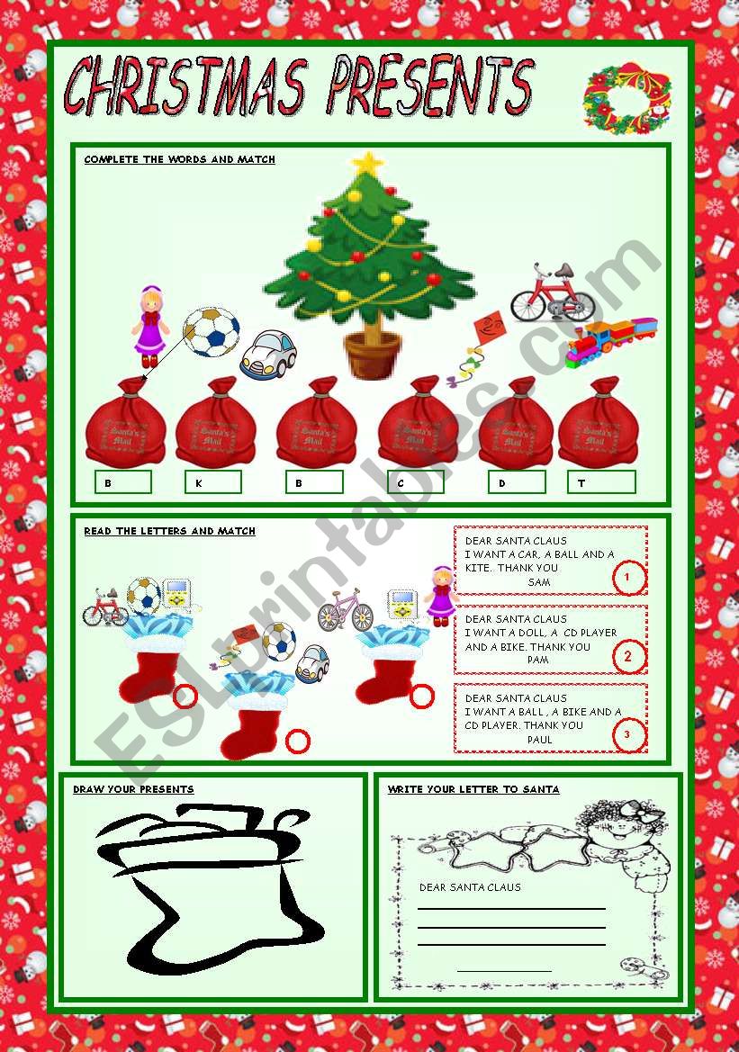 CHRISTMAS PRESENTS worksheet