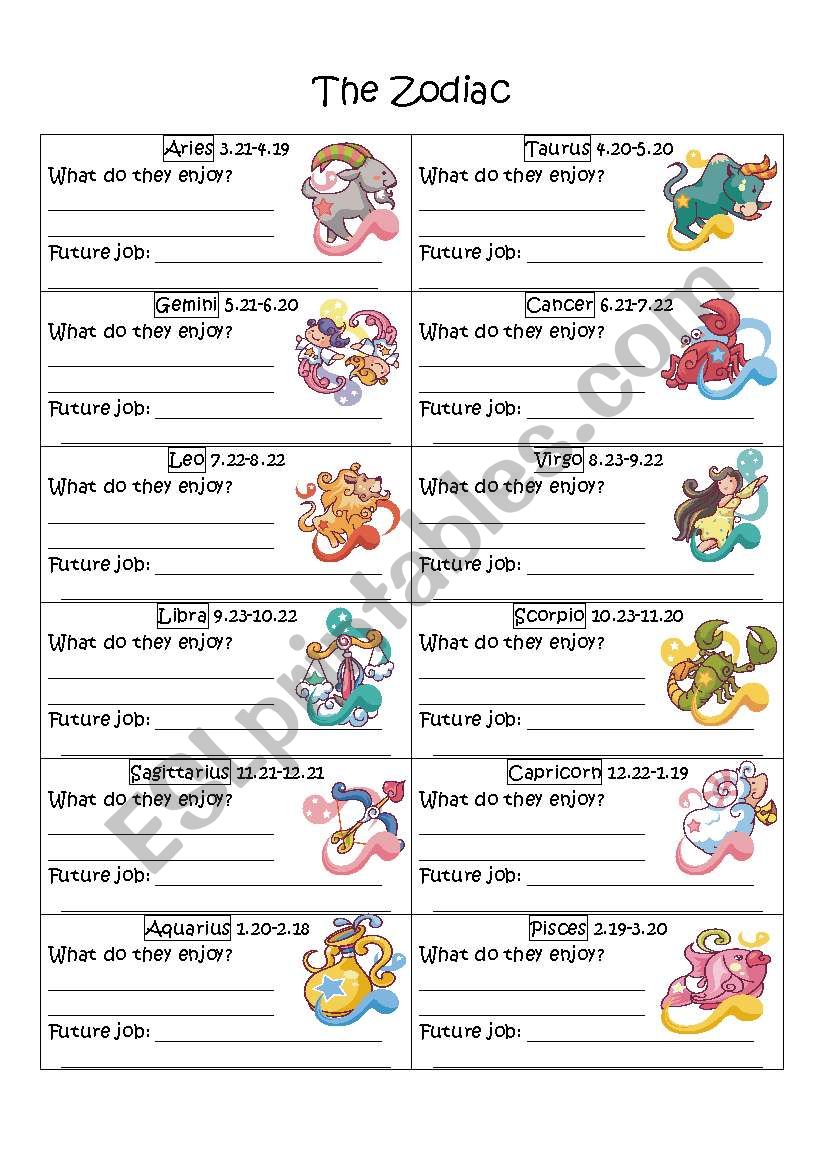 Zodiac Worksheet (to go with the powerpoint)