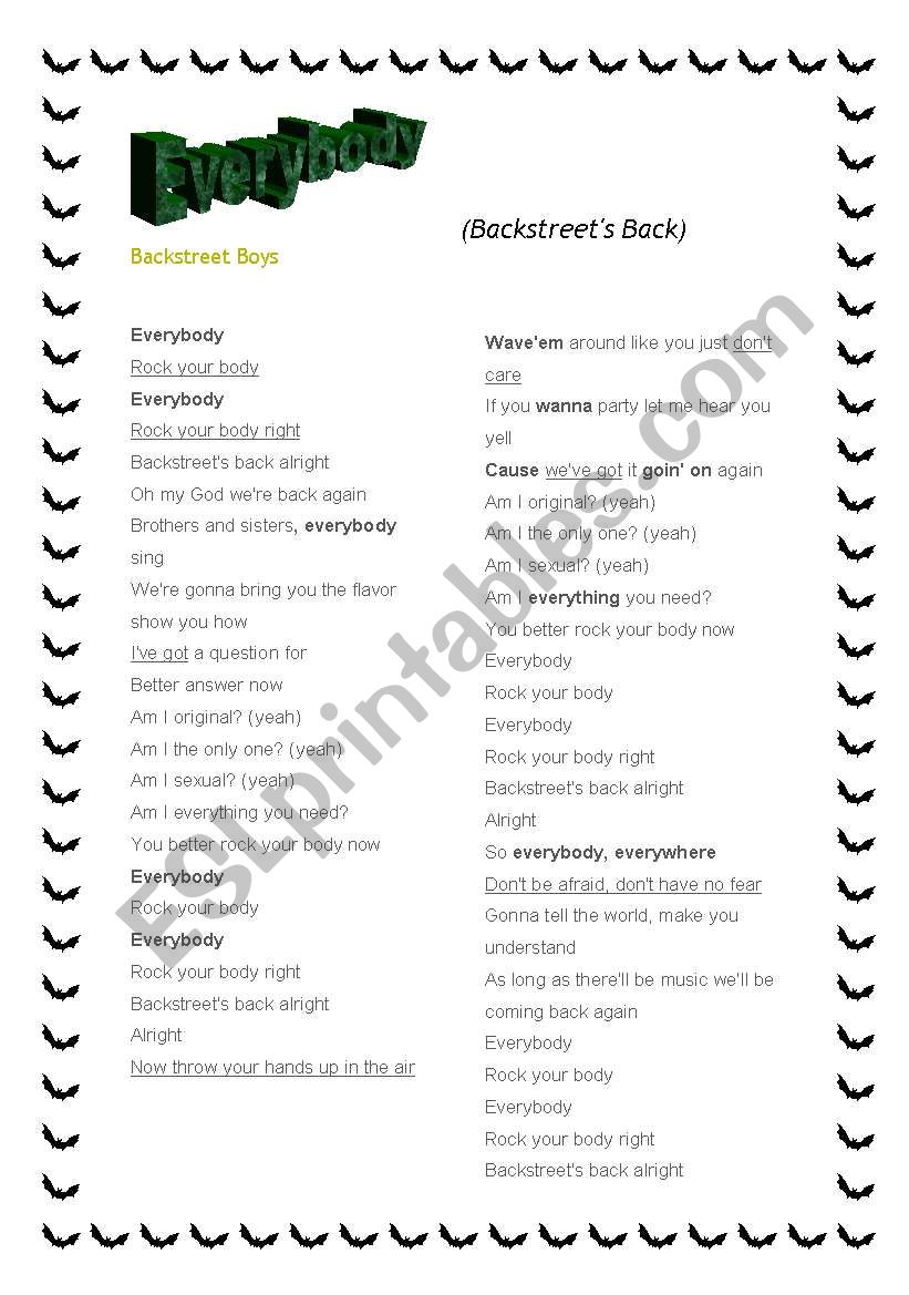 Everybody - backstreet boys worksheet