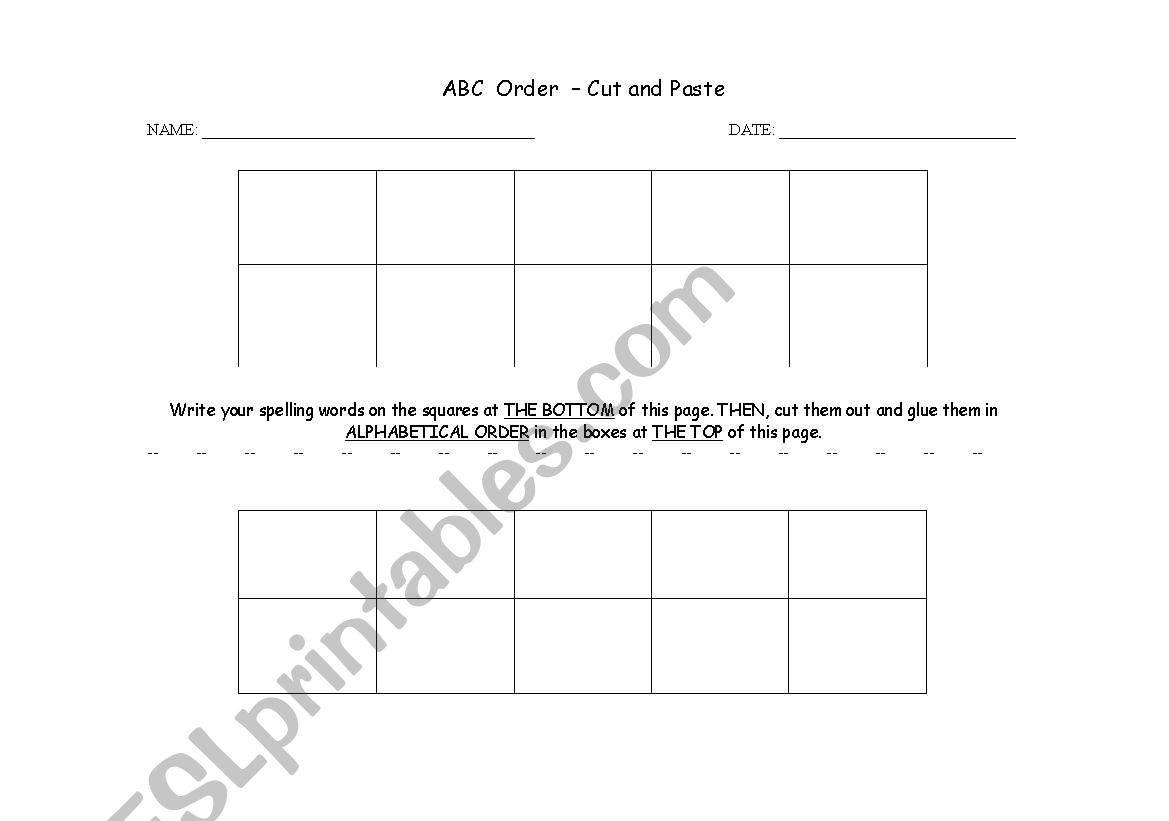 ABC Order - Cut and Paste worksheet