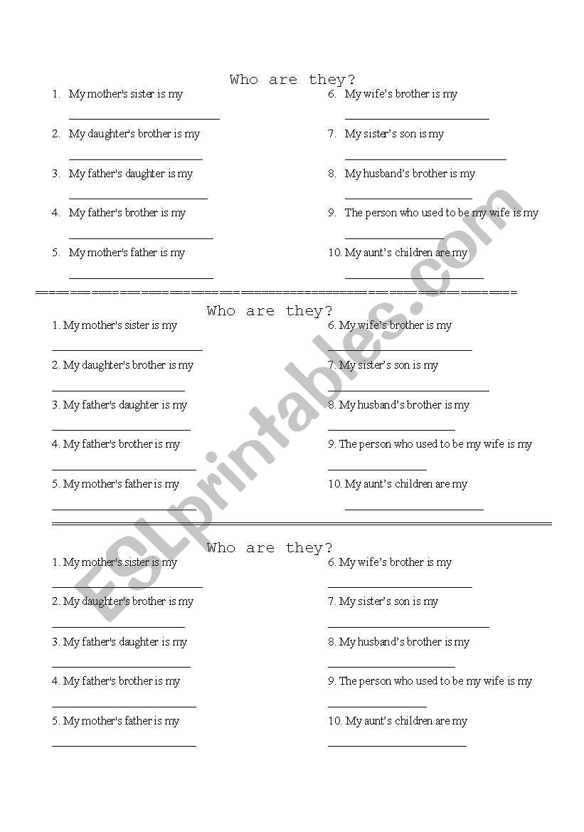 Family worksheet