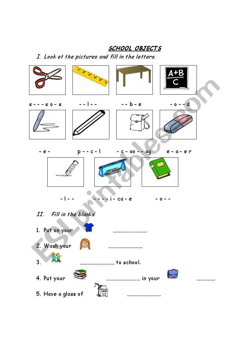 School objects worksheet