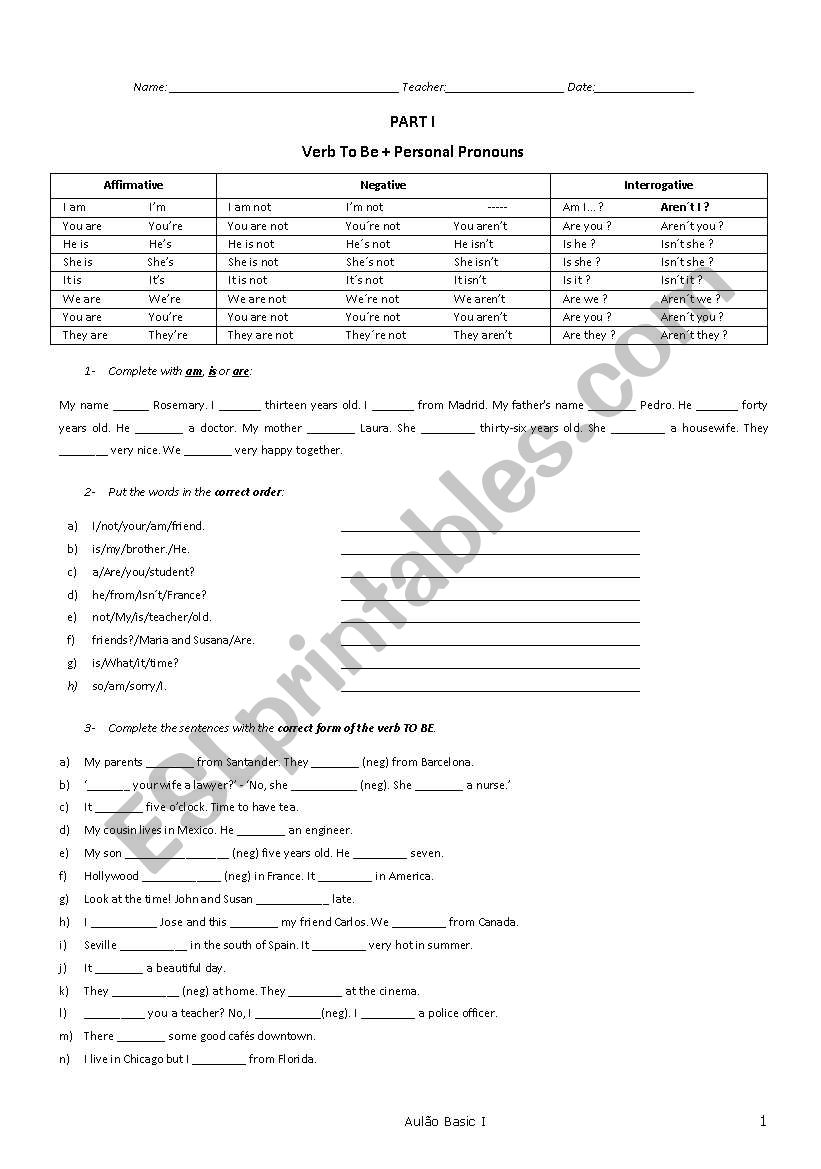 BASIC CONTENTS worksheet