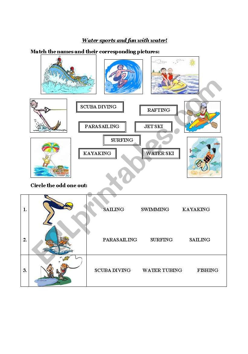 water sports worksheet