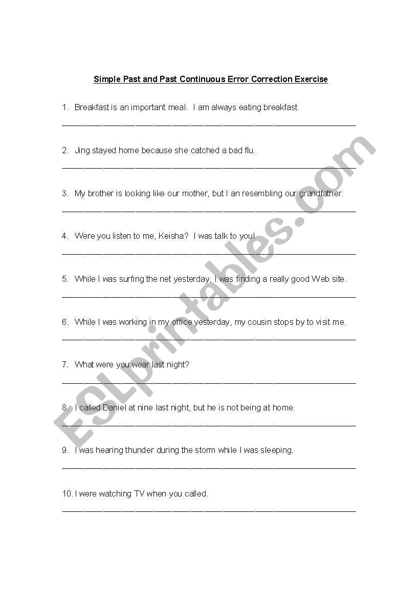 Past Tense Error Correction worksheet