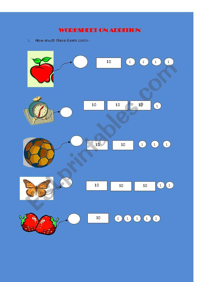 WORKSHEET ON ADDITION worksheet