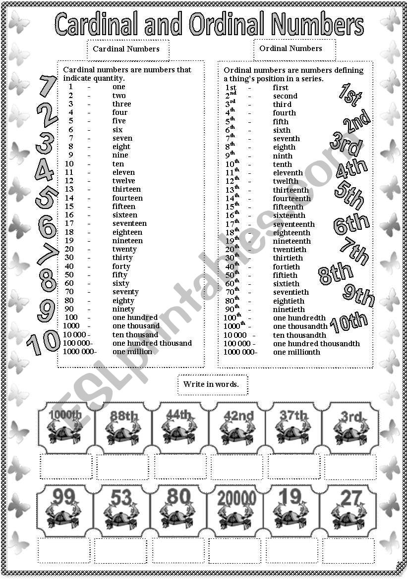 Ordinal Numbers Examples With Answers