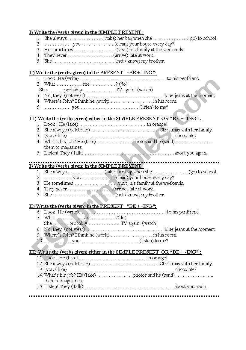 Present tenses worksheet