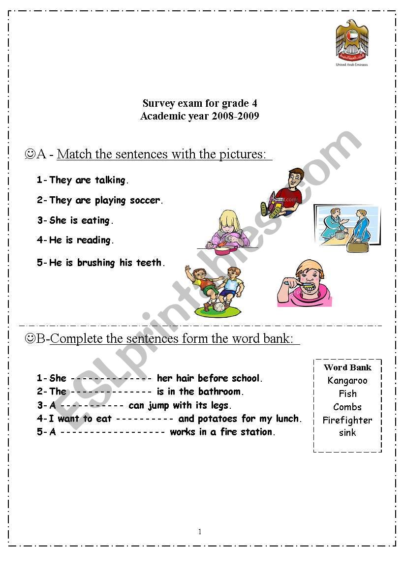 exam for grade 4 worksheet