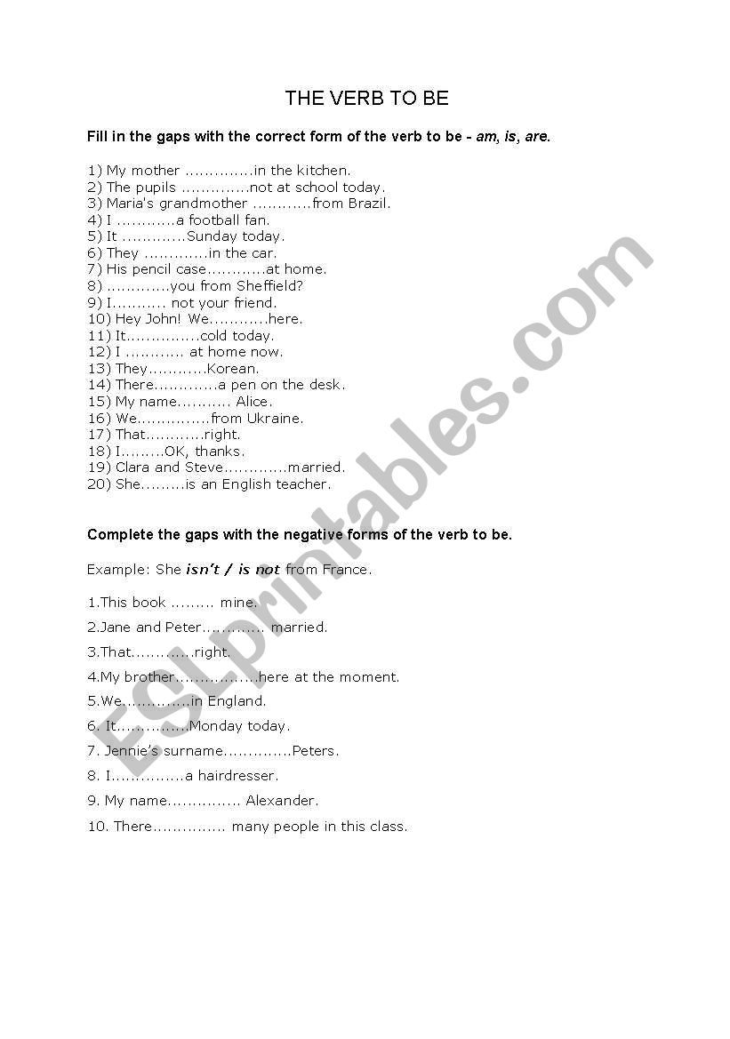 The verb to be worksheet