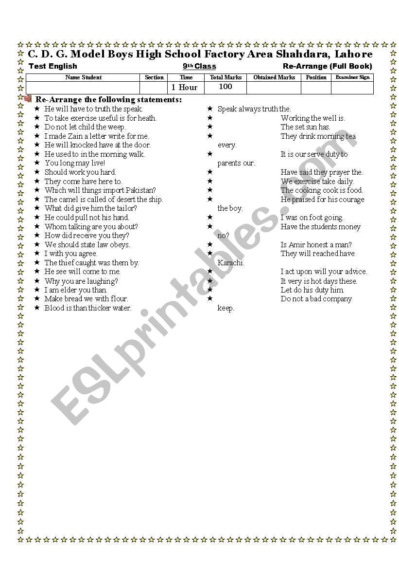 Re-Arrange The Sentences worksheet